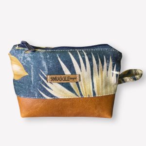 Triangle Zip Pouch Blue & Feathers / Leather